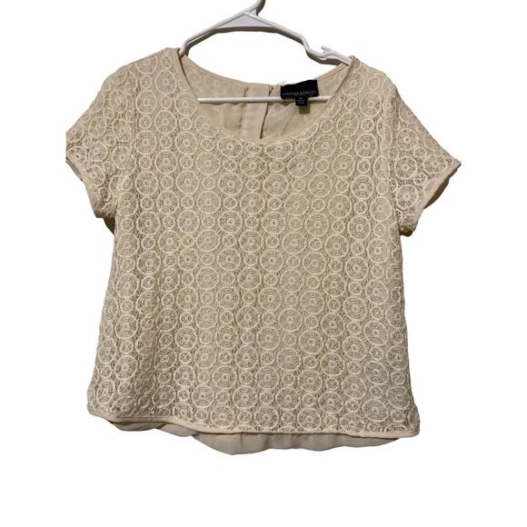 Cynthia Rowley Blouse Top lace Creamy white size XL Short Sleeve - Picture 1 of 7